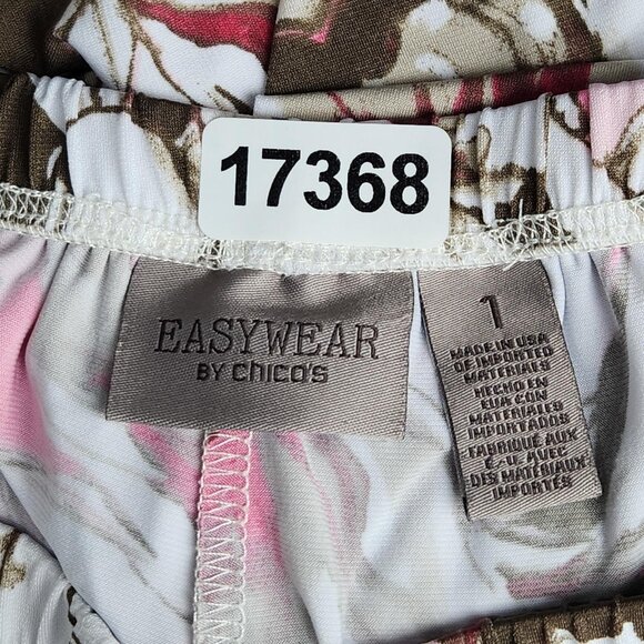Chicos Pants Womens 1 Pink Brown 8 Floral Wide Leg Lightweight Pull On Easy Wear - Picture 9 of 11